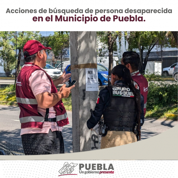 Como parte de nuestro trabajo realizamos Acciones de Búsqueda de Personas Desaparecidas en el Municipio de Puebla, en coordinación con autoridades Federales, Estatales, Municipales y familiares