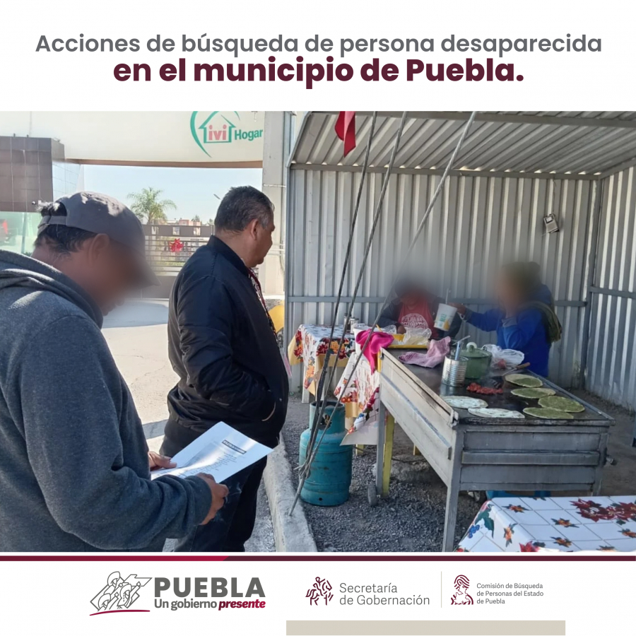 Como parte de nuestro trabajo realizamos Acciones de Búsqueda de Personas Desaparecidas en el municipio de Puebla, en coordinación con autoridades Estatales, locales y familiares.