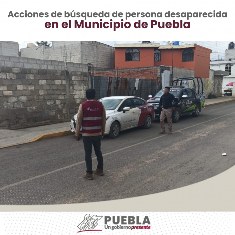 Como parte de nuestro trabajo realizamos Acciones de Búsqueda de Personas Desaparecidas en el Municipio de Puebla, en coordinación con autoridades Federales, Estatales, Municipales y familiares