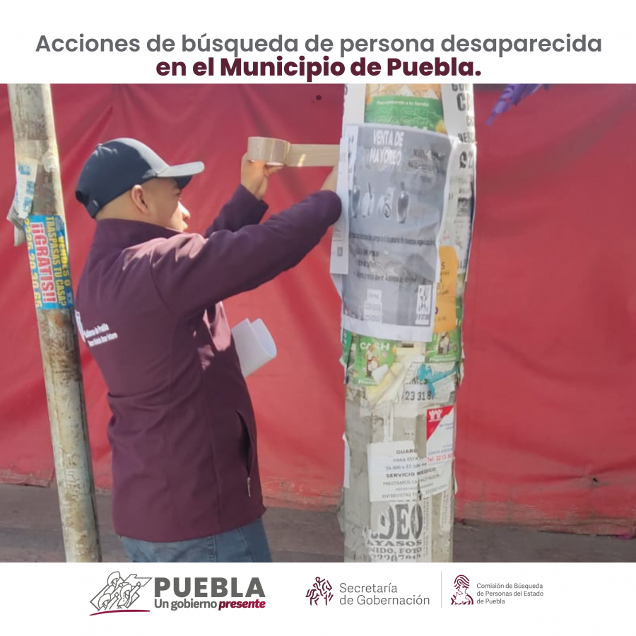 Como parte de nuestro trabajo realizamos Acciones de Búsqueda de Personas Desaparecidas en el municipio de Puebla, en coordinación con autoridades Estatales, locales y familiares.