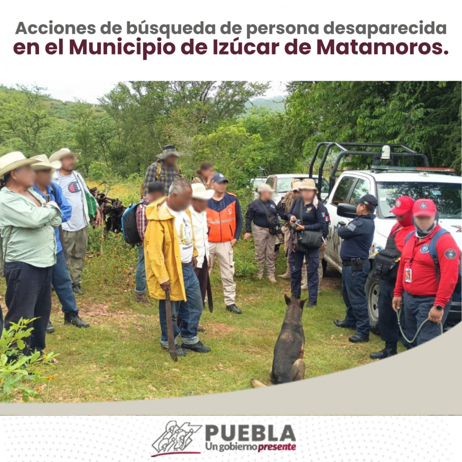 Como parte de nuestro trabajo realizamos Acciones de Búsqueda de Personas Desaparecidas en el Municipio de Izúcar de Matamoros, en coordinación con autoridades Federales, Estatales, Municipales y familiares