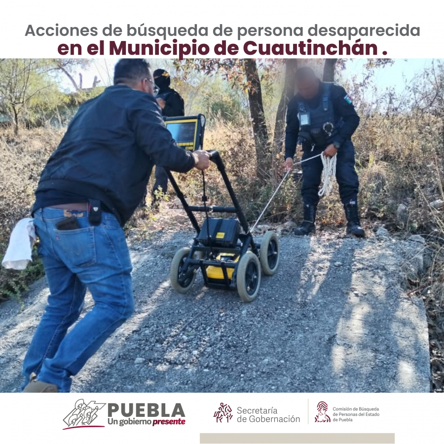 Como parte de nuestro trabajo realizamos Acciones de Búsqueda de Personas Desaparecidas en el municipio de Cuautinchán, en coordinación con autoridades Estatales, locales y familiares.