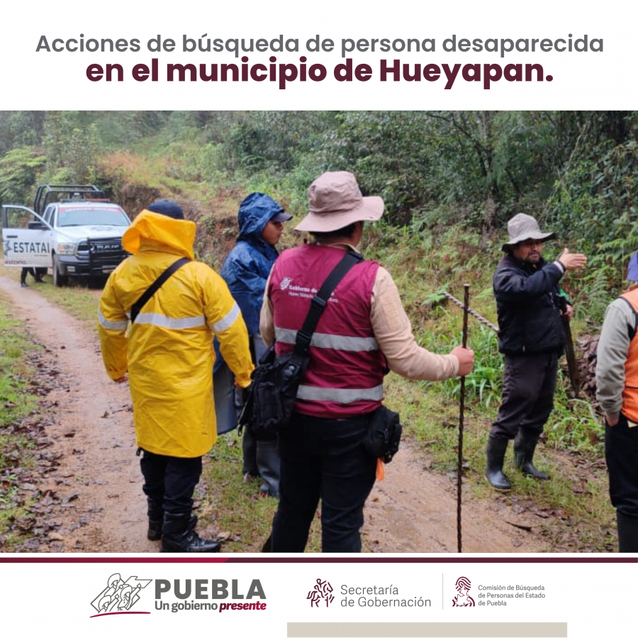 Como parte de nuestro trabajo realizamos Acciones de Búsqueda de Personas Desaparecidas en el municipio de Hueyapan, en coordinación con autoridades Estatales, locales y familiares.