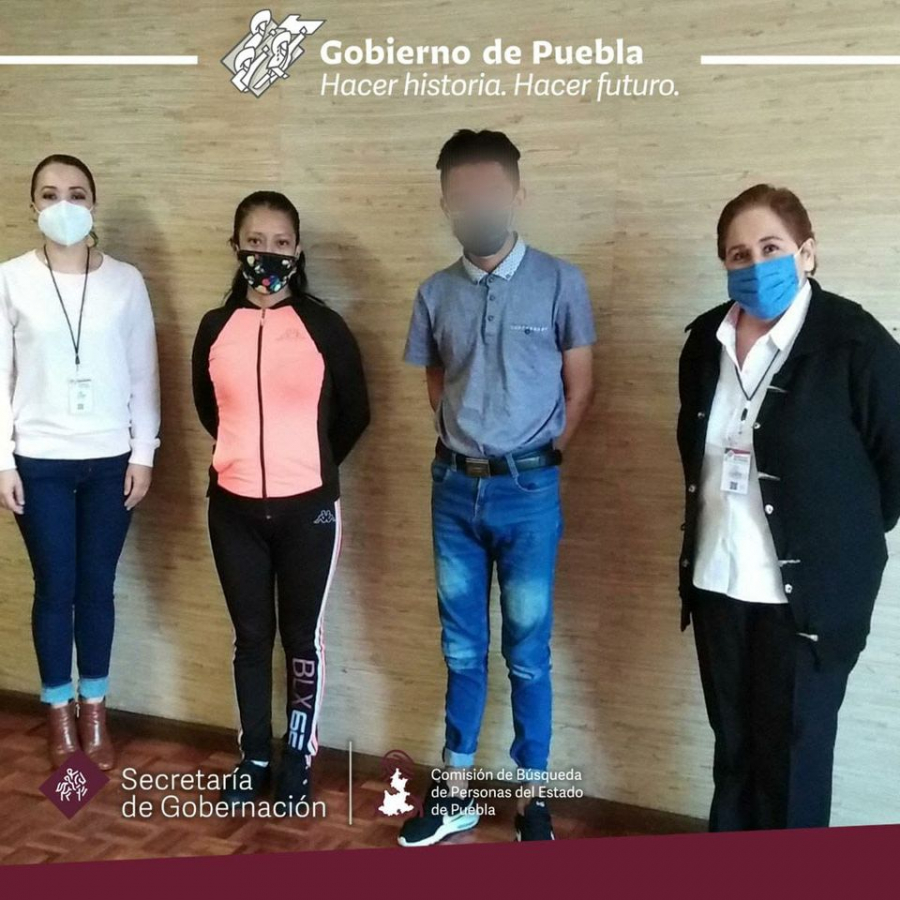 En compañía de su madre, el menor J.L.C.M., localizado el fin de semana en la ciudad de Puebla, agradece a esta Comisión las acciones de búsqueda para localizarlo.