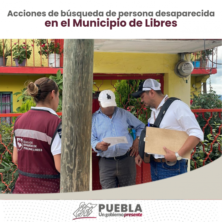 Como parte de nuestro trabajo realizamos Acciones de Búsqueda de Personas Desaparecidas en el Municipio de Libres, en coordinación con autoridades Federales, Estatales, Municipales y familiares