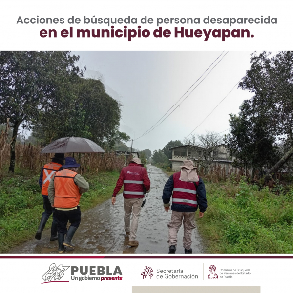 Como parte de nuestro trabajo realizamos Acciones de Búsqueda de Personas Desaparecidas en el municipio de Hueyapan, en coordinación con autoridades Estatales, locales y familiares.