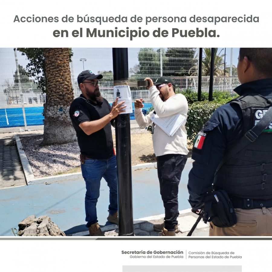 Como parte de nuestro trabajo realizamos Acciones de Búsqueda de Personas Desaparecidas en el municipio de Puebla, en coordinación con autoridades Estatales, locales y familiares