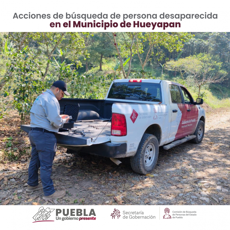 Como parte de nuestro trabajo realizamos Acciones de Búsqueda de Personas Desaparecidas en el municipio de Hueyapan, en coordinación con autoridades Estatales, locales y familiares.