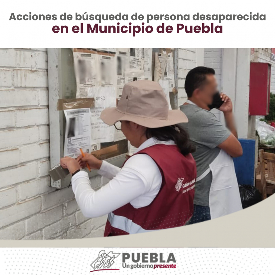 Como parte de nuestro trabajo realizamos Acciones de Búsqueda de Personas Desaparecidas en el Municipio de Puebla, en coordinación con autoridades Federales, Estatales, Municipales y familiares