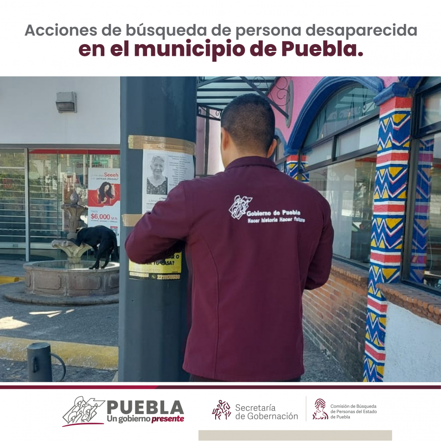 Como parte de nuestro trabajo realizamos Acciones de Búsqueda de Personas Desaparecidas en el municipio de Puebla, en coordinación con autoridades Estatales, locales y familiares.