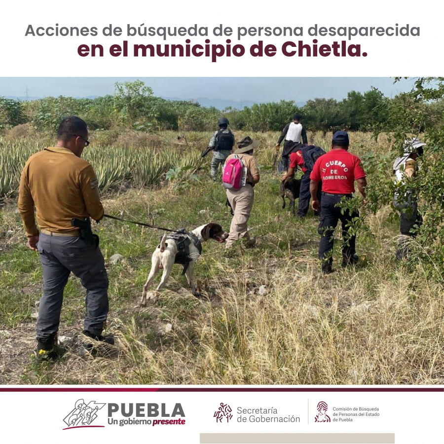 Como parte de nuestro trabajo realizamos Acciones de Búsqueda de Personas Desaparecidas en el municipio de Chietla, en coordinación con autoridades Estatales, locales y familiares.