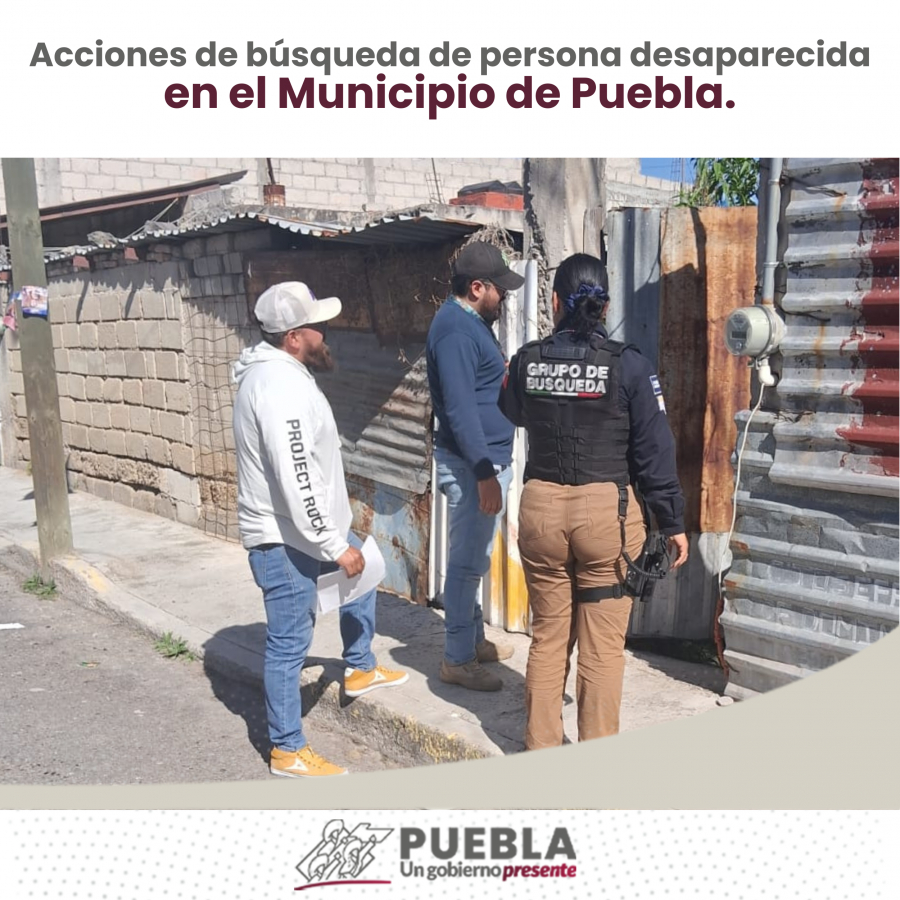 Como parte de nuestro trabajo realizamos Acciones de Búsqueda de Personas Desaparecidas en el Municipio de Puebla, en coordinación con autoridades Federales, Estatales, Municipales y familiares