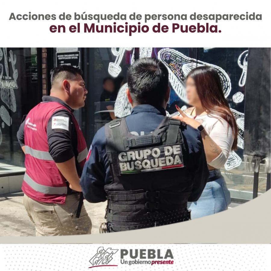 Como parte de nuestro trabajo realizamos Acciones de Búsqueda de Personas Desaparecidas en el Municipio de Puebla, en coordinación con autoridades Federales, Estatales, Municipales y familiares