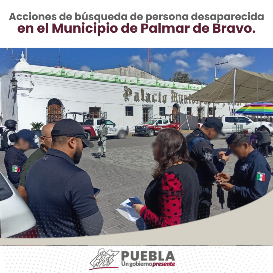 Como parte de nuestro trabajo realizamos Acciones de Búsqueda de Personas Desaparecidas en el Municipio de Palmar de Bravo, en coordinación con autoridades Federales, Estatales, Municipales y familiares