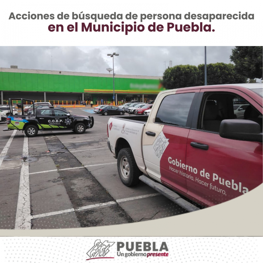 Como parte de nuestro trabajo realizamos Acciones de Búsqueda de Personas Desaparecidas en el Municipio de Puebla, en coordinación con autoridades Federales, Estatales, Municipales y familiares