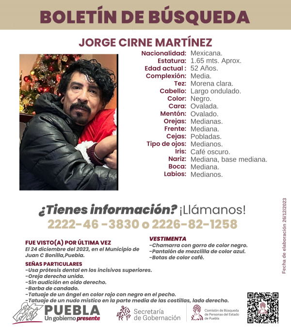 Solicitamos su colaboración para la pronta localización Jorge Cirne Martínez