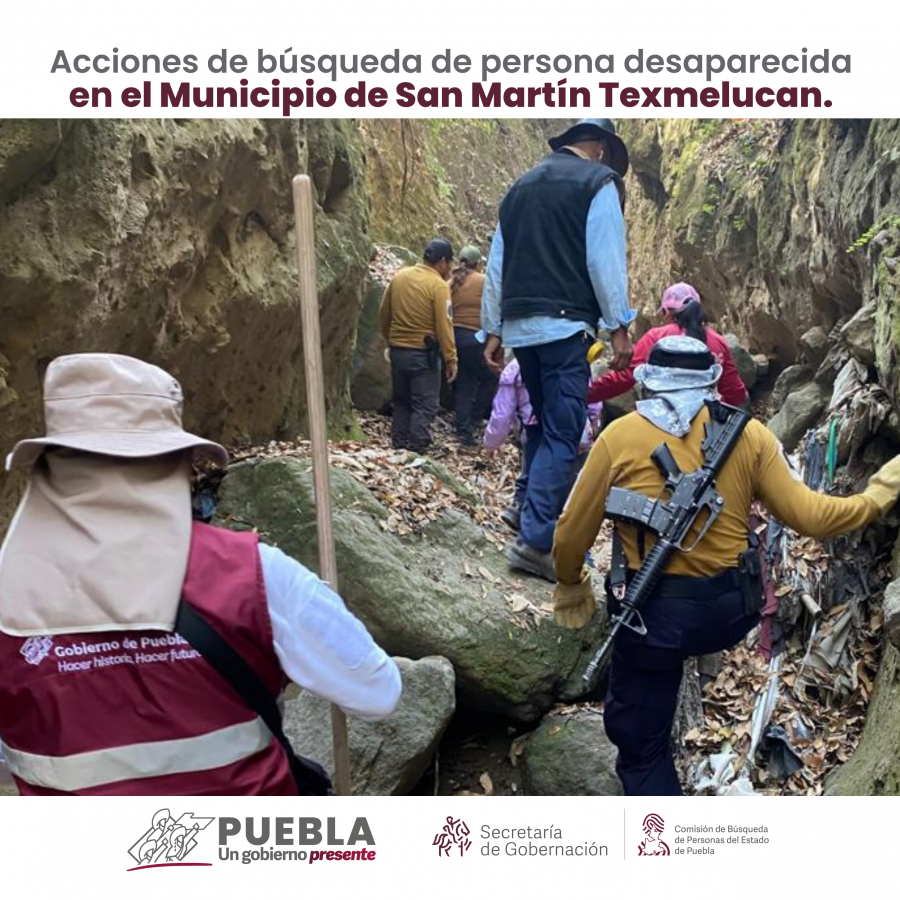 Como parte de nuestro trabajo realizamos Acciones de Búsqueda de Personas Desaparecidas en el municipio de San Martín Texmelucan, en coordinación con autoridades Estatales, locales y familiares.