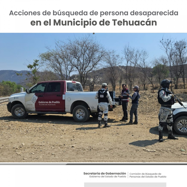 Como parte de nuestro trabajo realizamos Acciones de Búsqueda de Personas Desaparecidas en el municipio de Tehuacán, en coordinación con autoridades Estatales, locales y familiares
