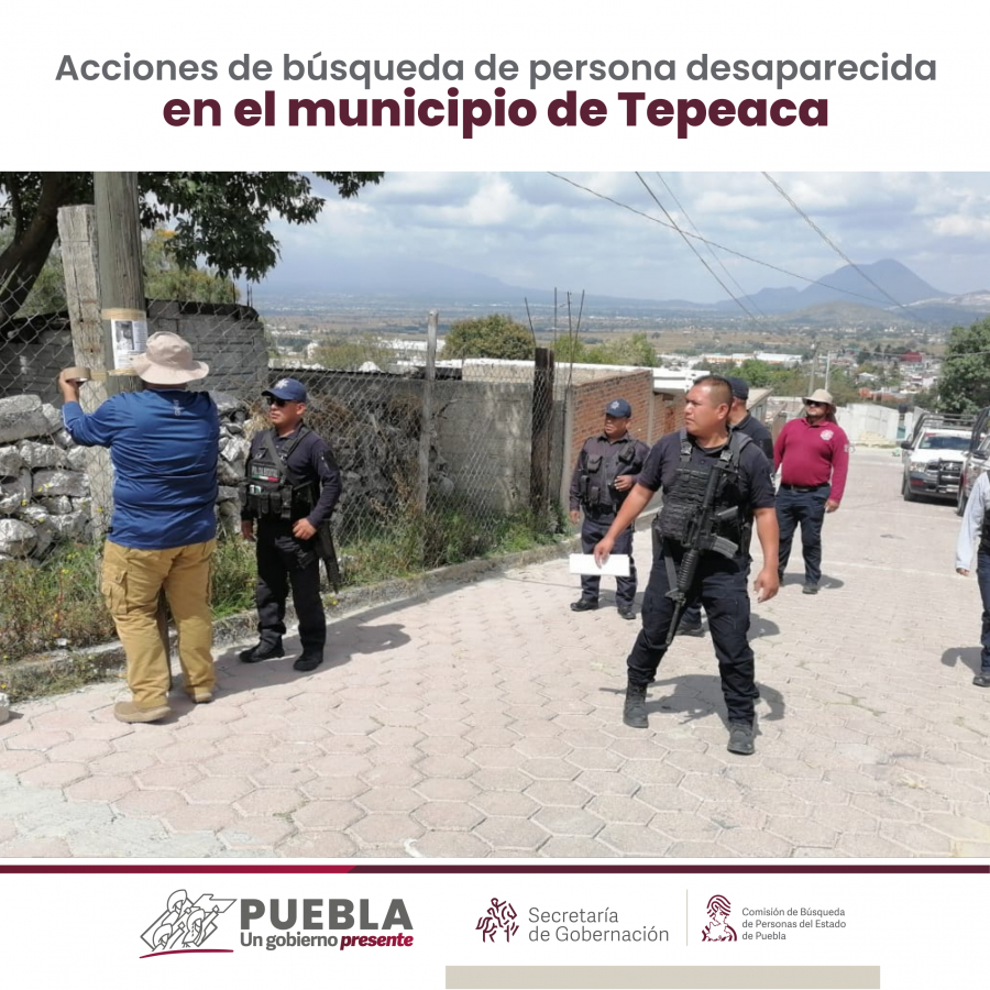Como parte de nuestro trabajo realizamos Acciones de Búsqueda de Personas Desaparecidas en el municipio de Tepeaca, en coordinación con Guardia Nacional , autoridades locales y familiares