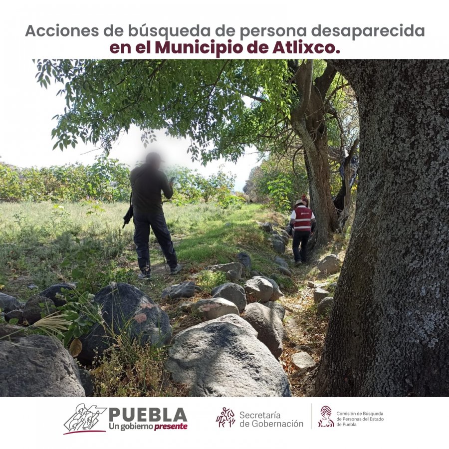 Como parte de nuestro trabajo realizamos Acciones de Búsqueda de Personas Desaparecidas en el municipio de Atlixco, en coordinación con autoridades Estatales, locales y familiares.